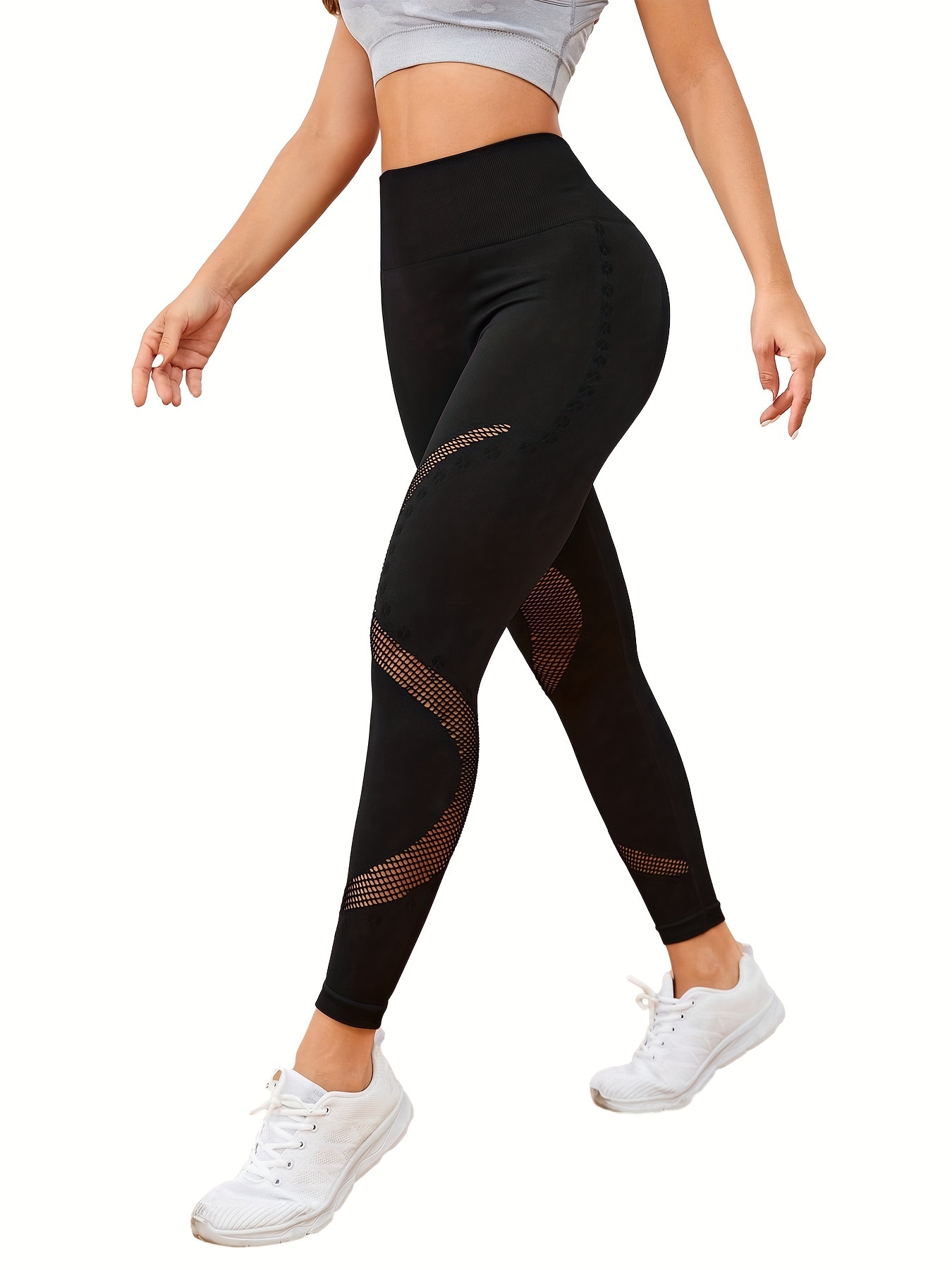 Hollow-Out Control Top Leggings (Black)