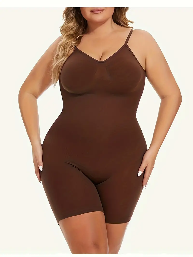 Women's Simple Shapewear Bodysuit, Plus Size Tummy Control Butt Lifting  Open Back Seamless Full Body Shaper, Don't Miss These Great Deals