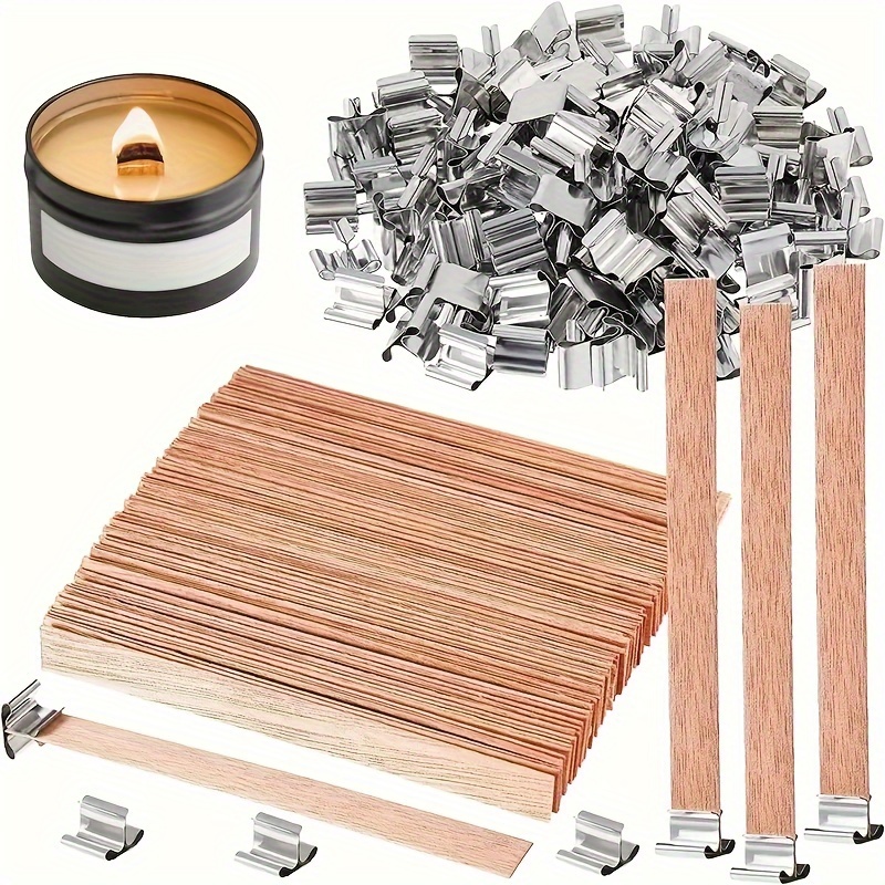 100pcs Wood Wicks for Candles, Wood Candle Wicks Wood Wicks for Candles  Making Smokeless Wooden Candle Wicks with Trimmer Natural Crackling Wooden