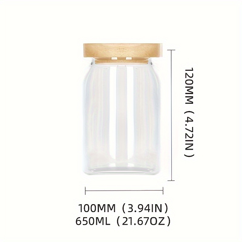 1pc High Borosilicate Glass Jar Sealed Jar Transparent Glass Jar Food  Container with Bamboo Cover for Storage (650ml) 