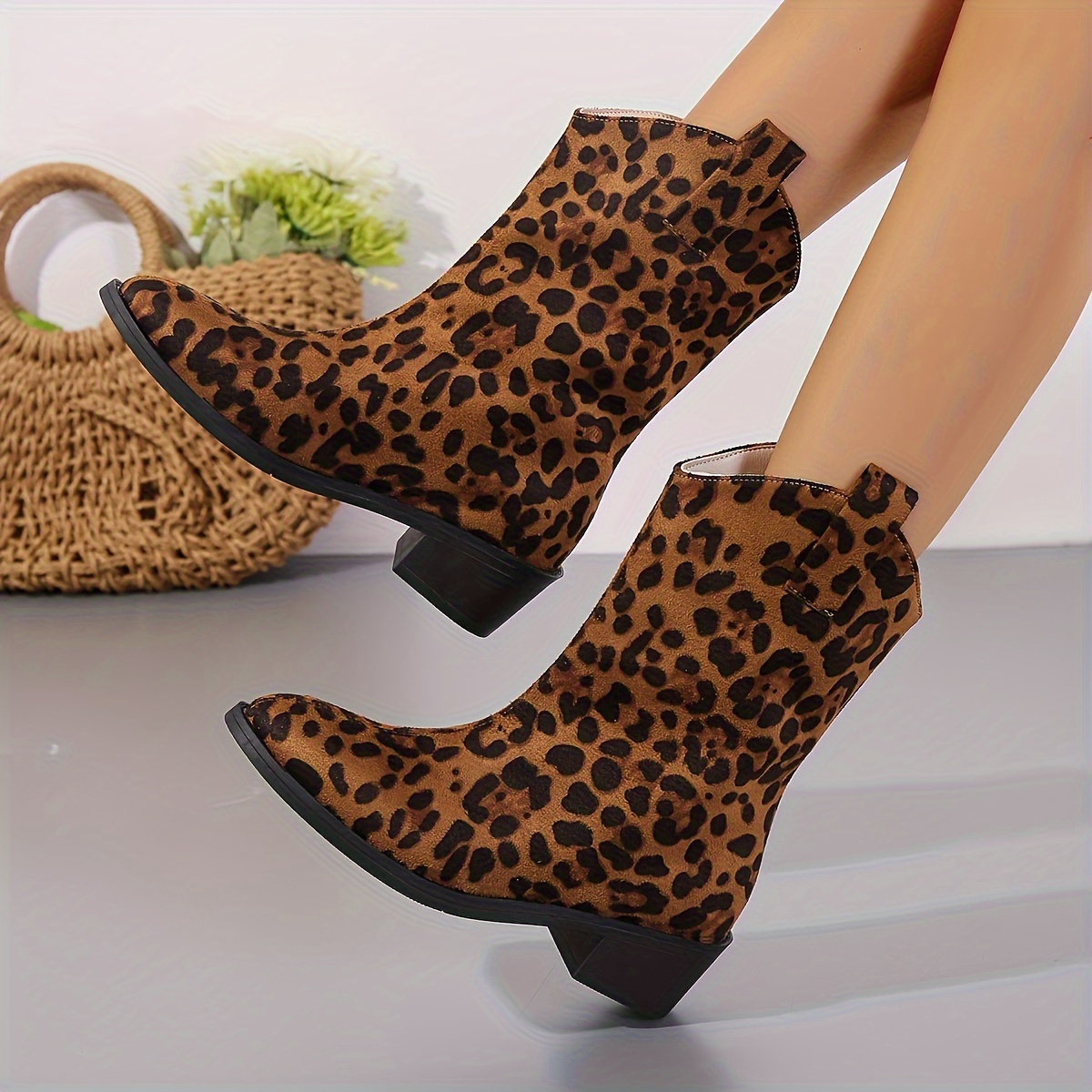 Leopard print mid calf sale boots