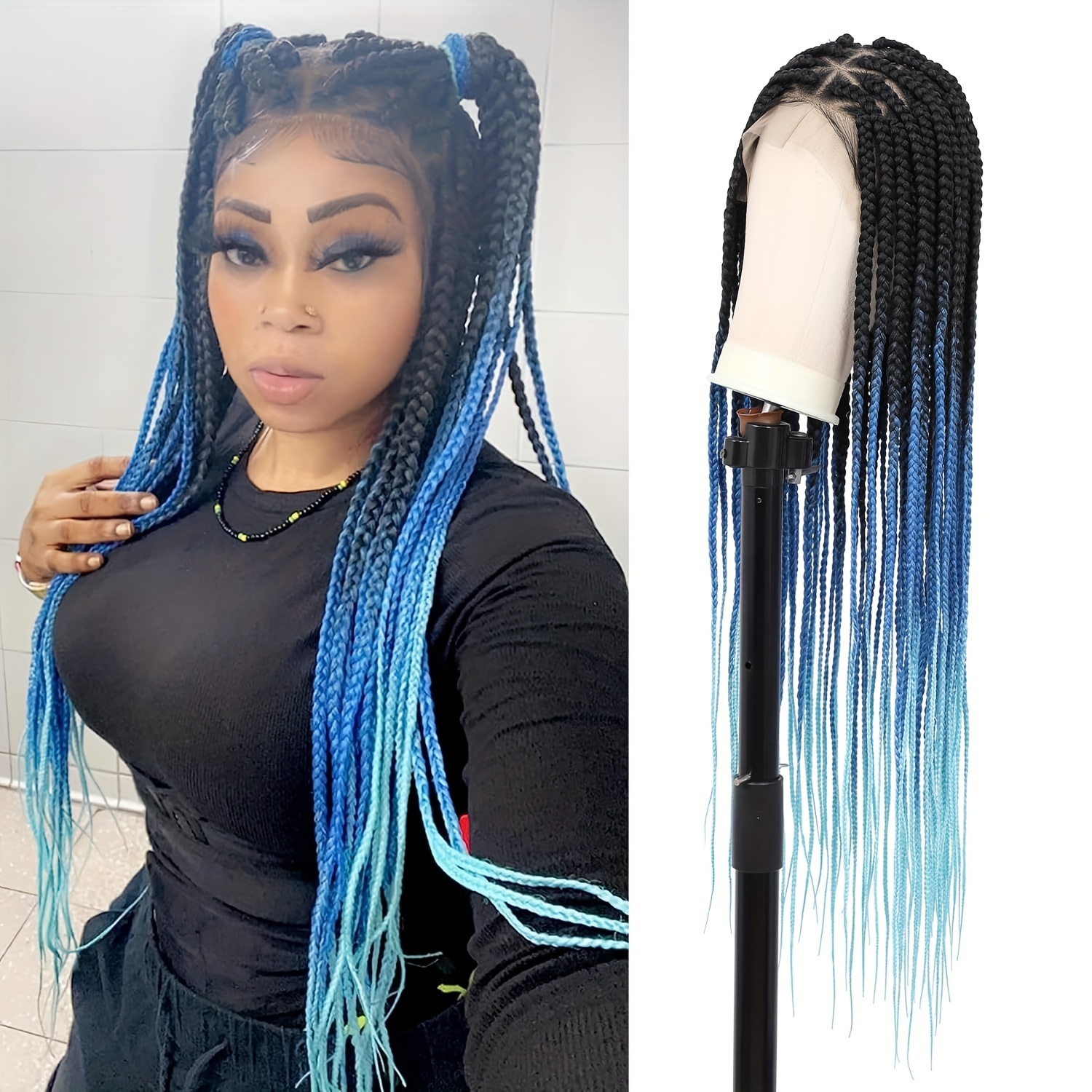 Box Braided Wigs Women Embroidery Full Double Lace Braided - Temu