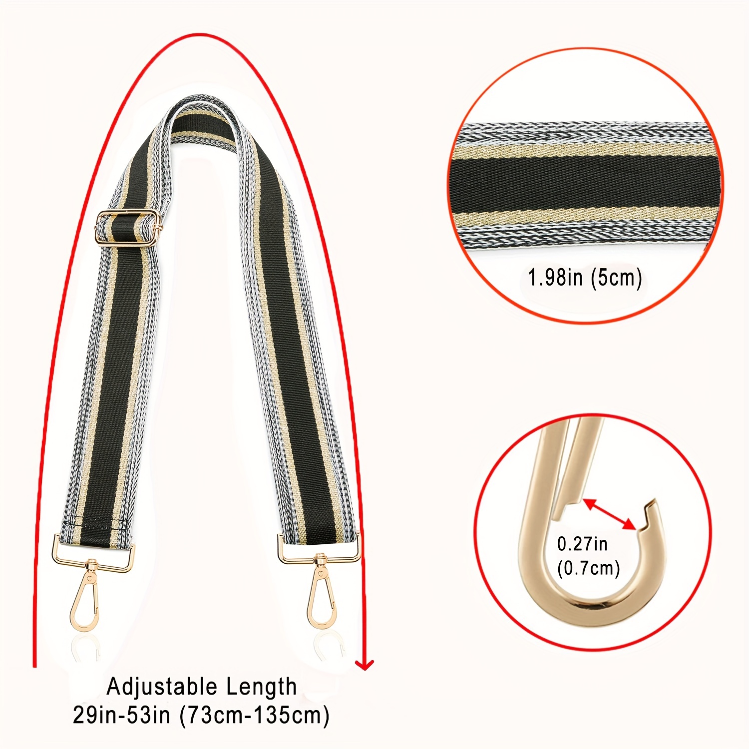 Embroidery Simple Adjustable Shoulder Strap, Thickened Bag Replacement Strap,  Tote Bag Shoulder Strap With Light Golden Buckle - Temu