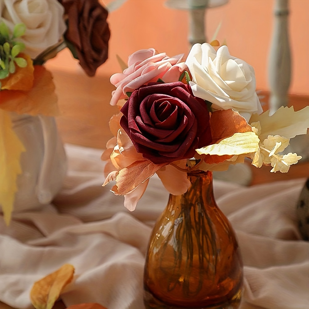 Christmas Real Touch Red Roses Arrangement-Gold Vase- Floral Decor  Centerpiece- Artificial Flowers Silk Arrangement-Fake Flowers Home Decor