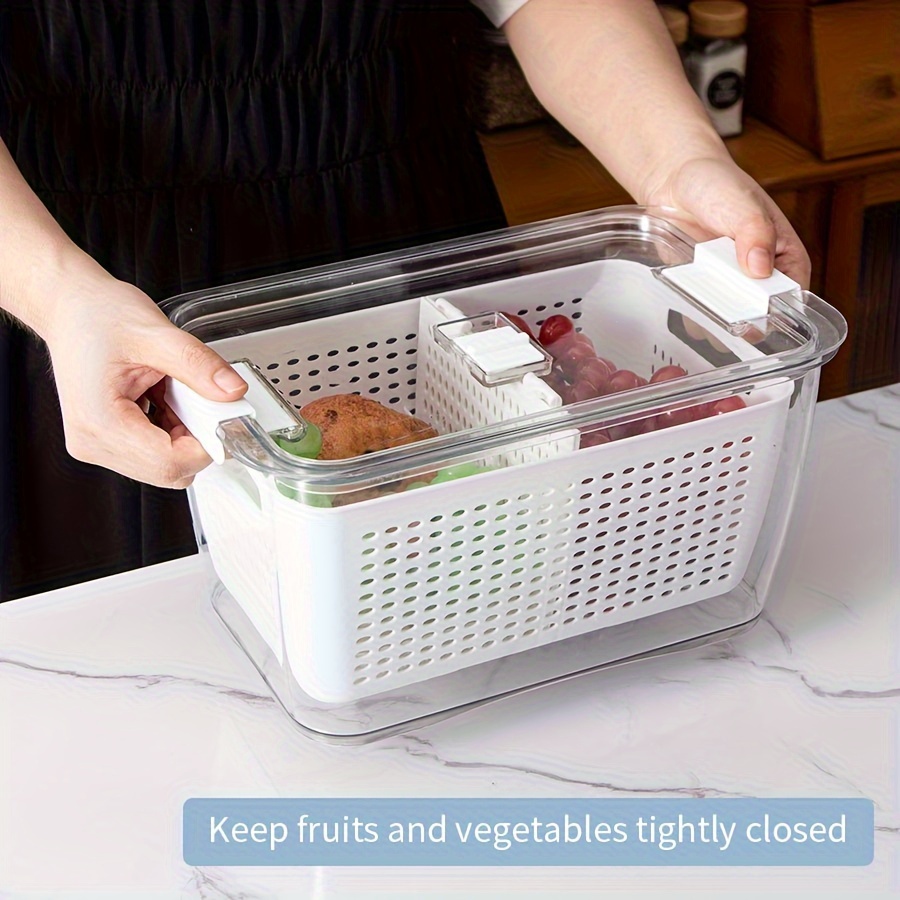 Fruit and Vegetable Storage Container for Fridge Fresh Produce Saver  Container BPA-Free Refrigerator Organizer Bins with Lids and Drain Basket