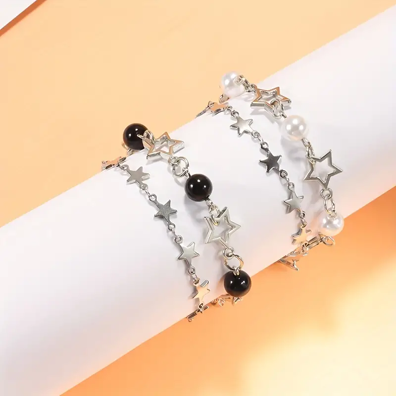 Star And Faux Pearl Double layer Design Bracelet Y2k Jewelry - Temu