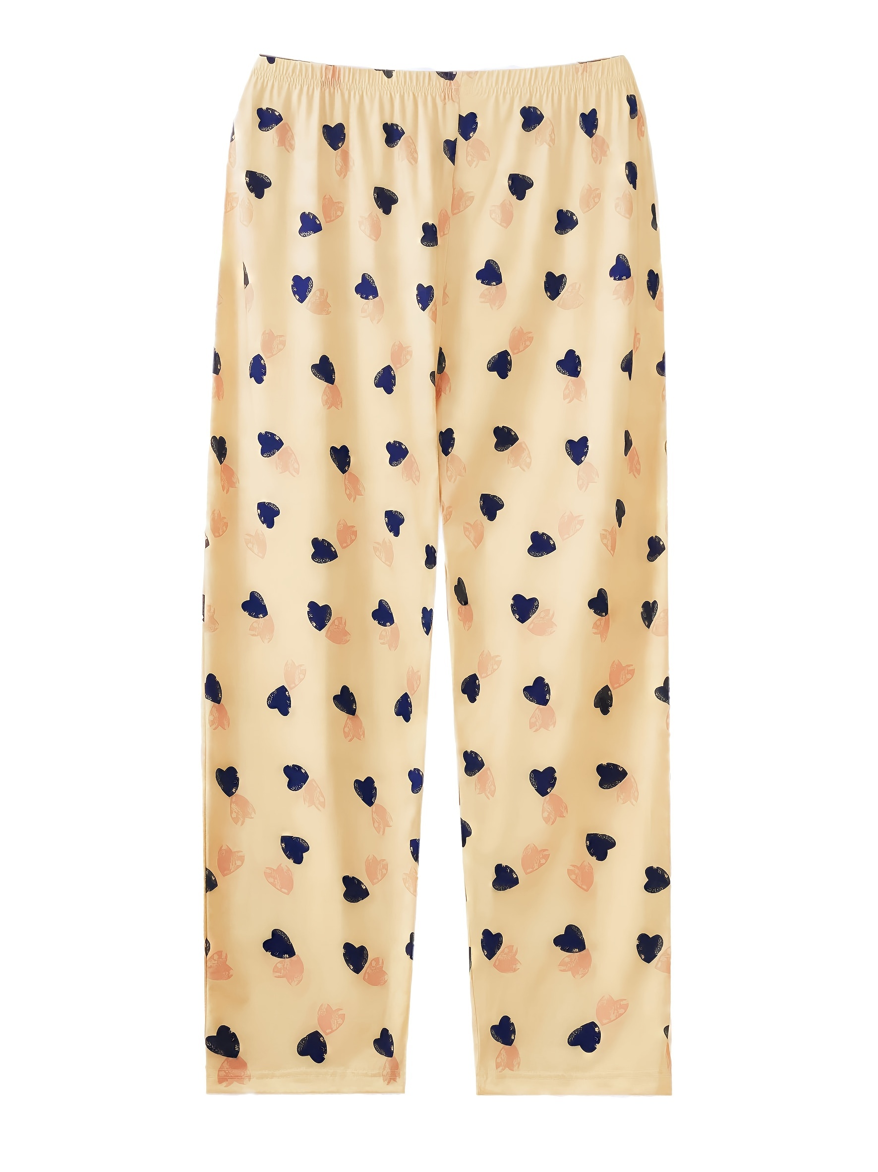 Plus Size Cute Pajama Bottoms, Women's Plus Allover Heart Print Elastic  Waist High Stretch Loungewear Pants
