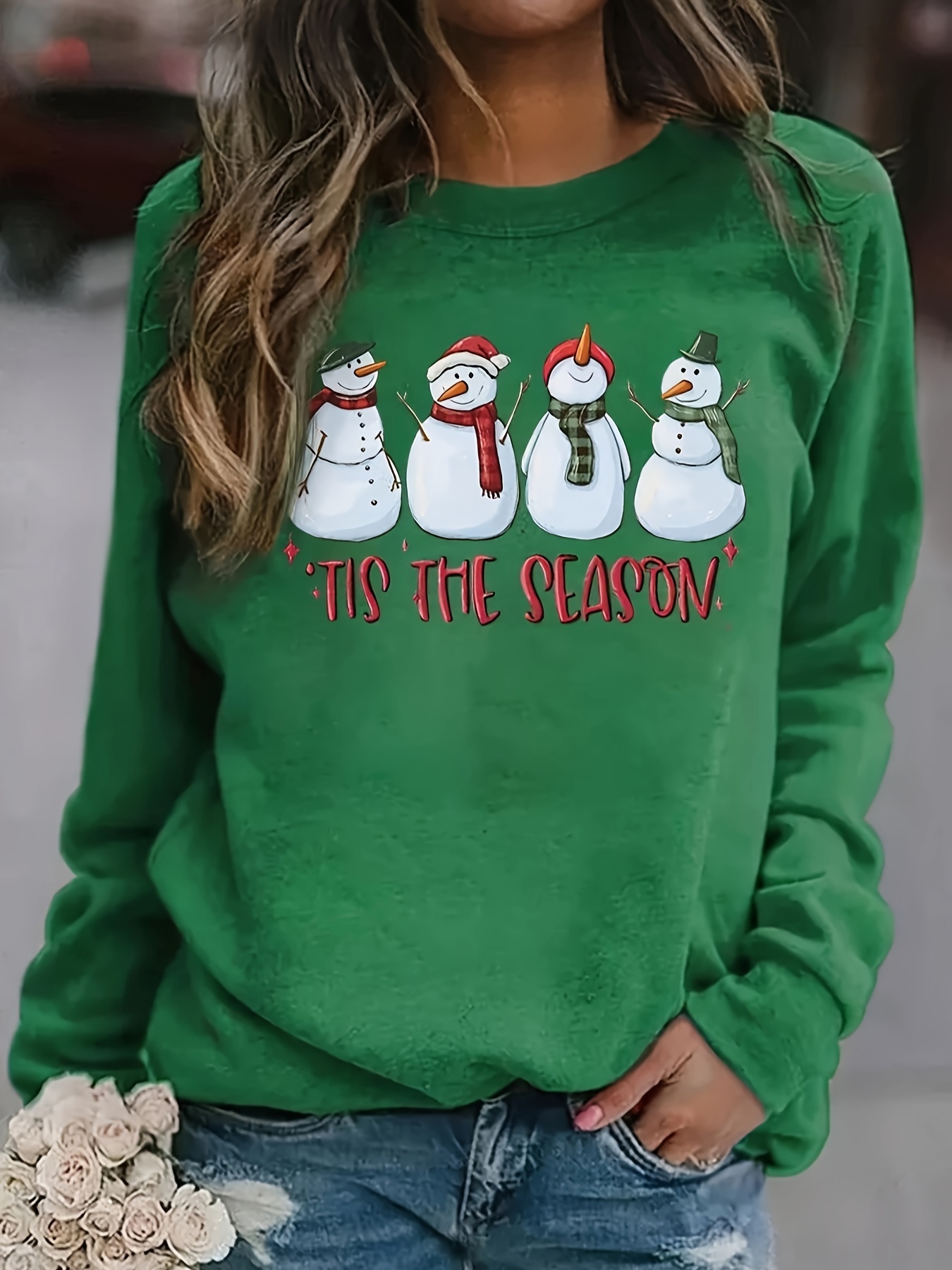 Plus Size Christmas Cute Sweatshirt Women's Plus Snowman - Temu