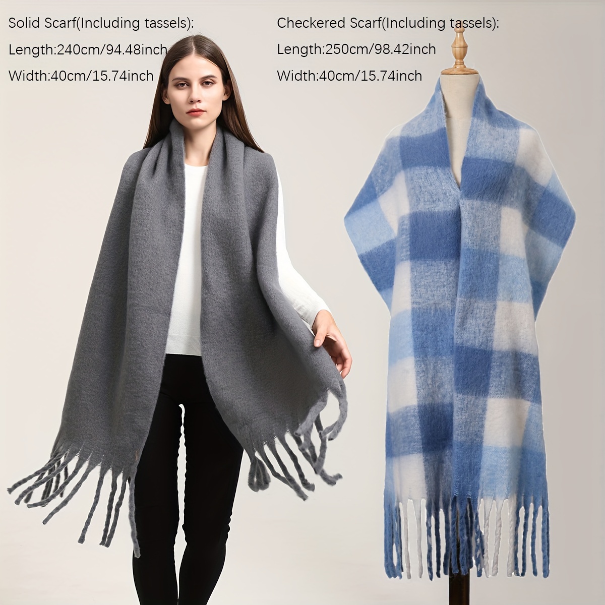 Solid Color Chunky Scarf Imitation Cashmere Warm Tassel - Temu