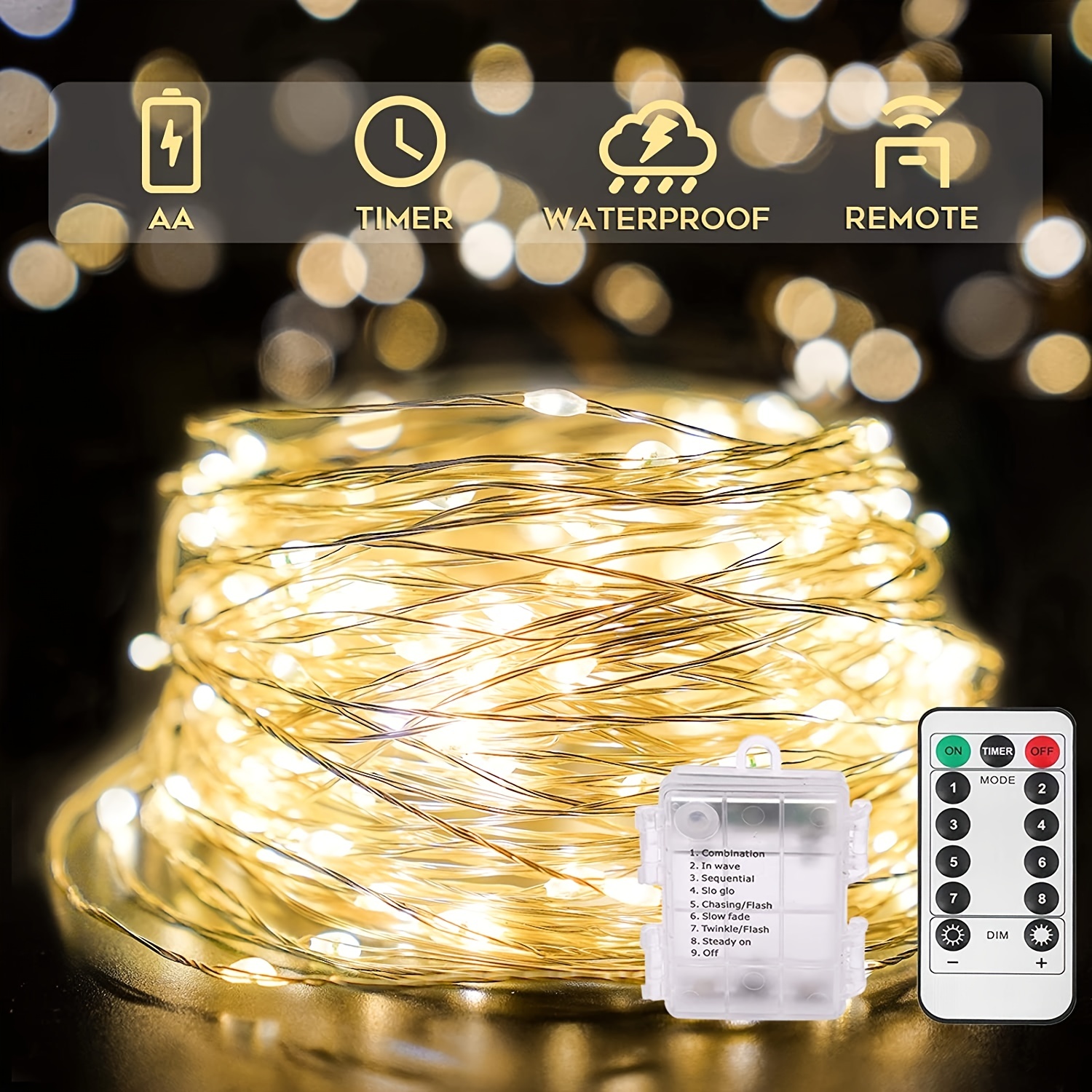 Guirlande 500 LED Blanc - 8 jeux de lumière et fonction timer