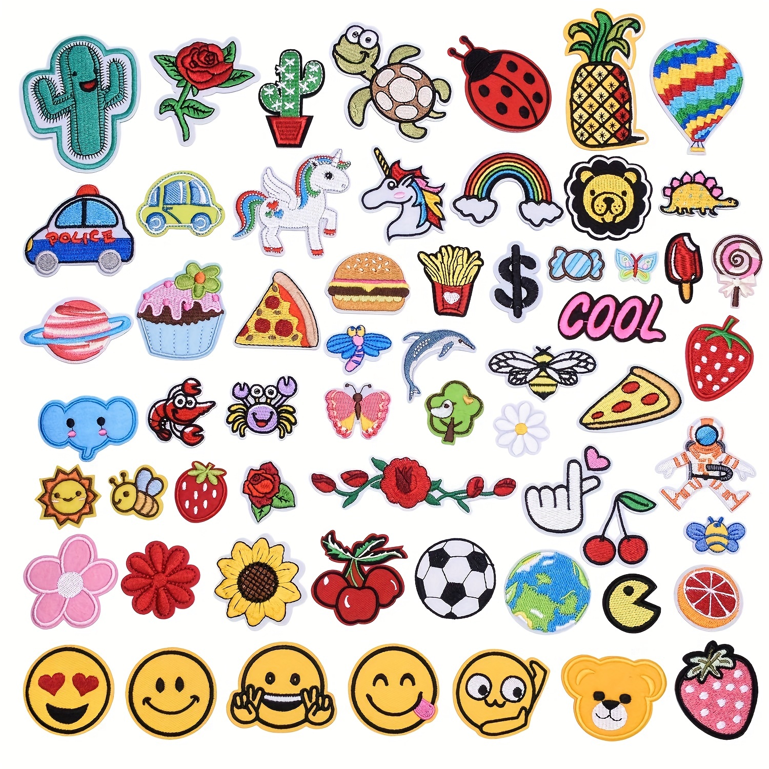 20PCS Pink Embroidered Iron On Patches, Assorted Styles Embroidered Patches  Bright Colors Cute Iron On Patch Applique for Clothes, Dress, Hats, Jeans