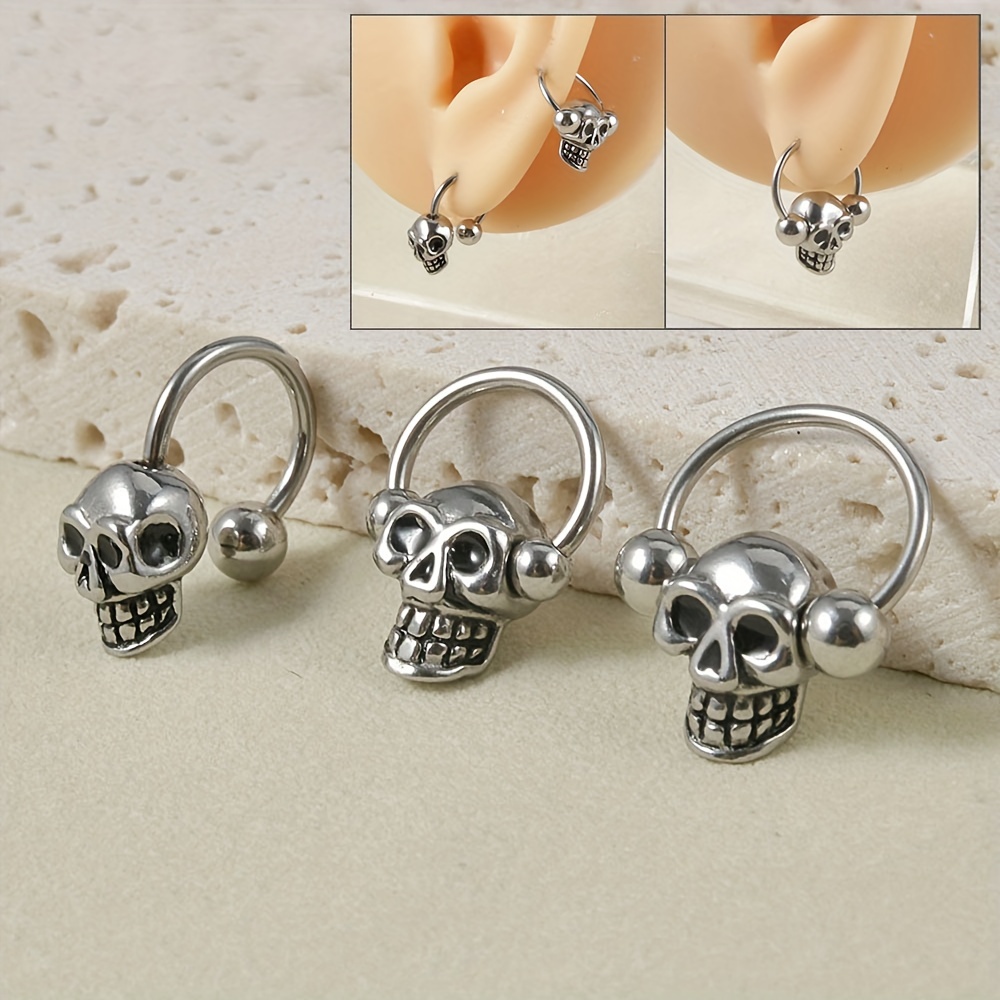 Skull Ear Cuff Cartilage Earring Stainless Steel Men