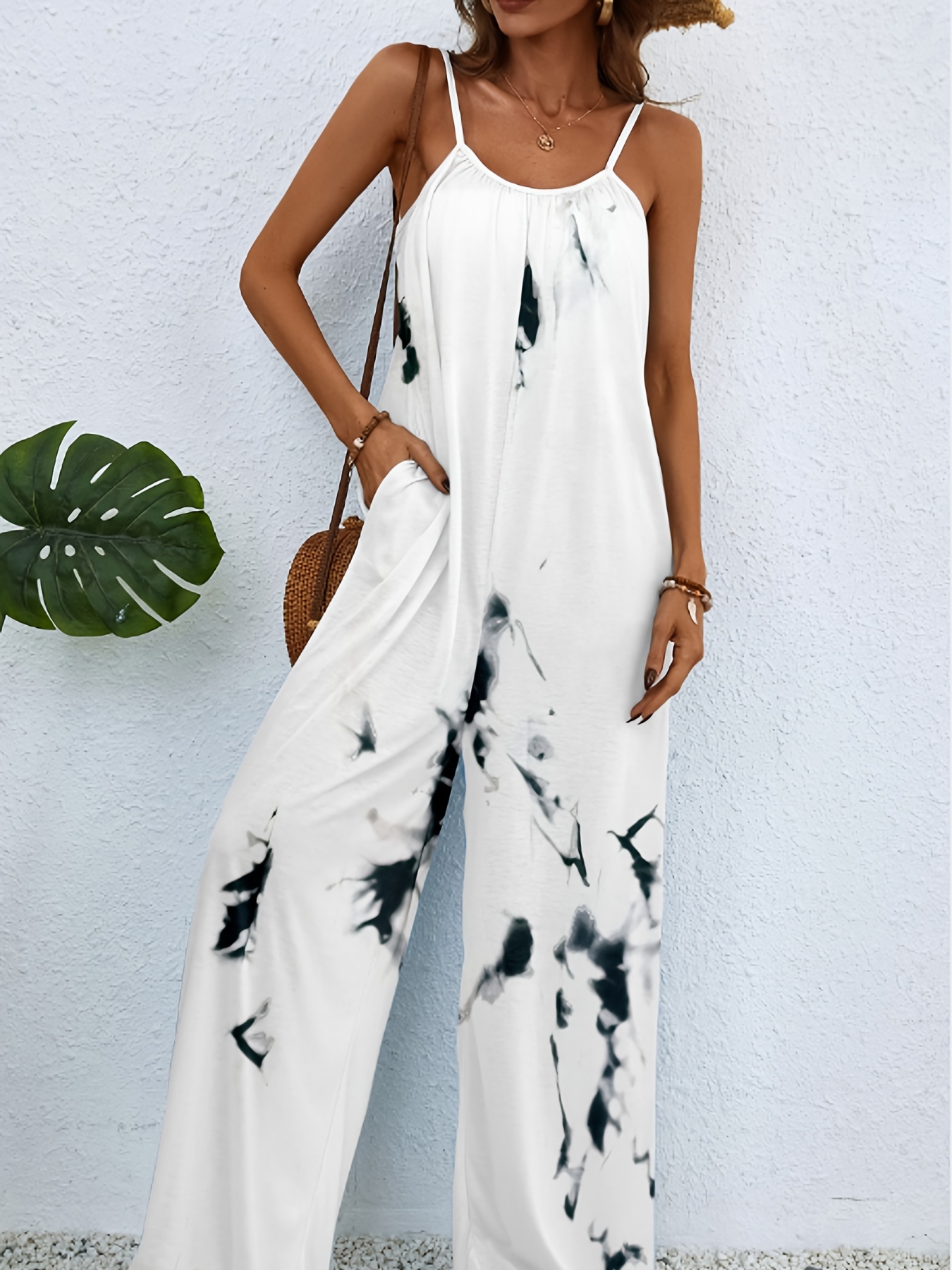 Tall Women's White Jumpsuits, Wide Leg Jumpsuits, Flowy