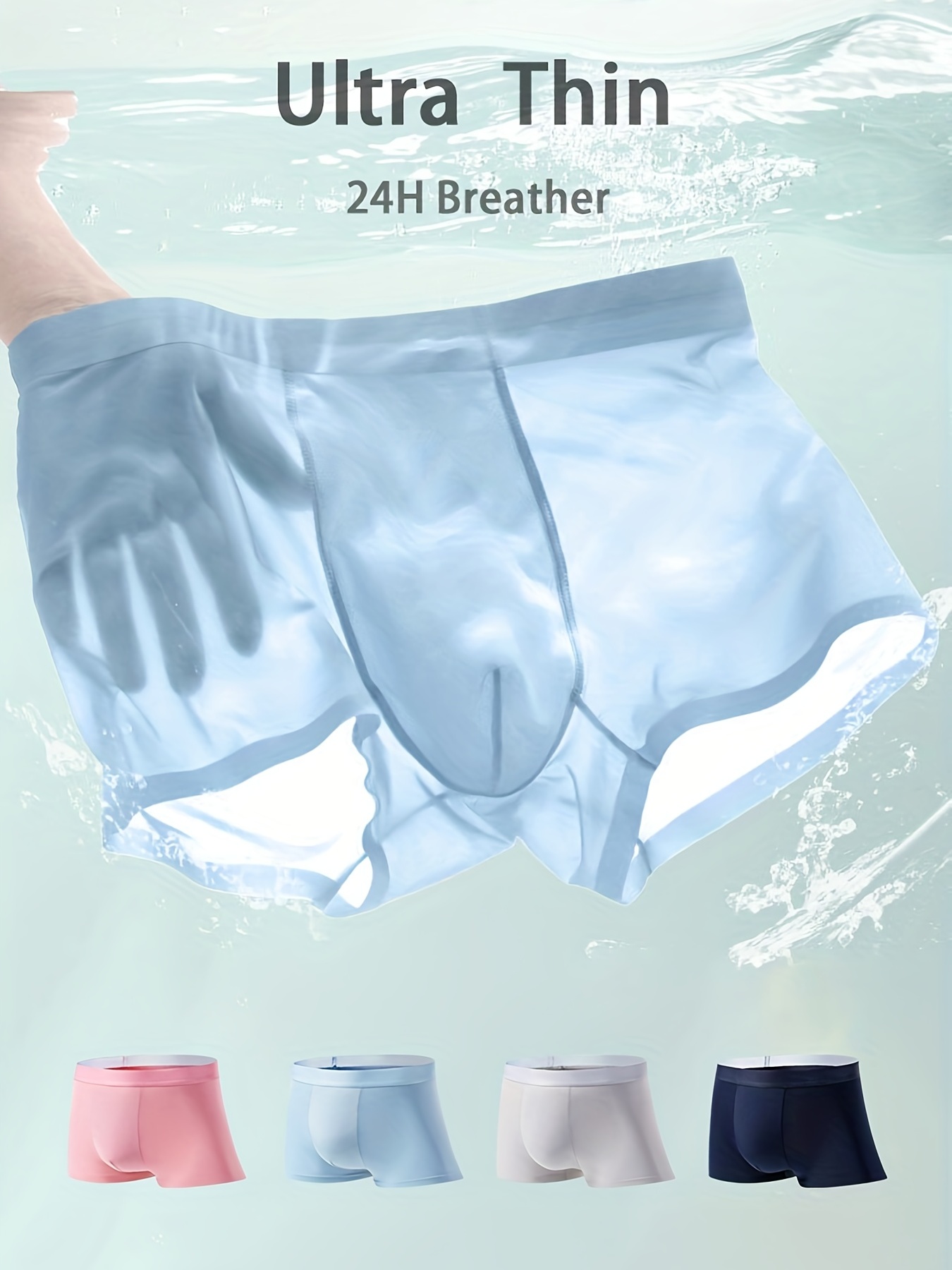 Men's Plain Color Ice Silk Boxer Briefs Breathable - Temu