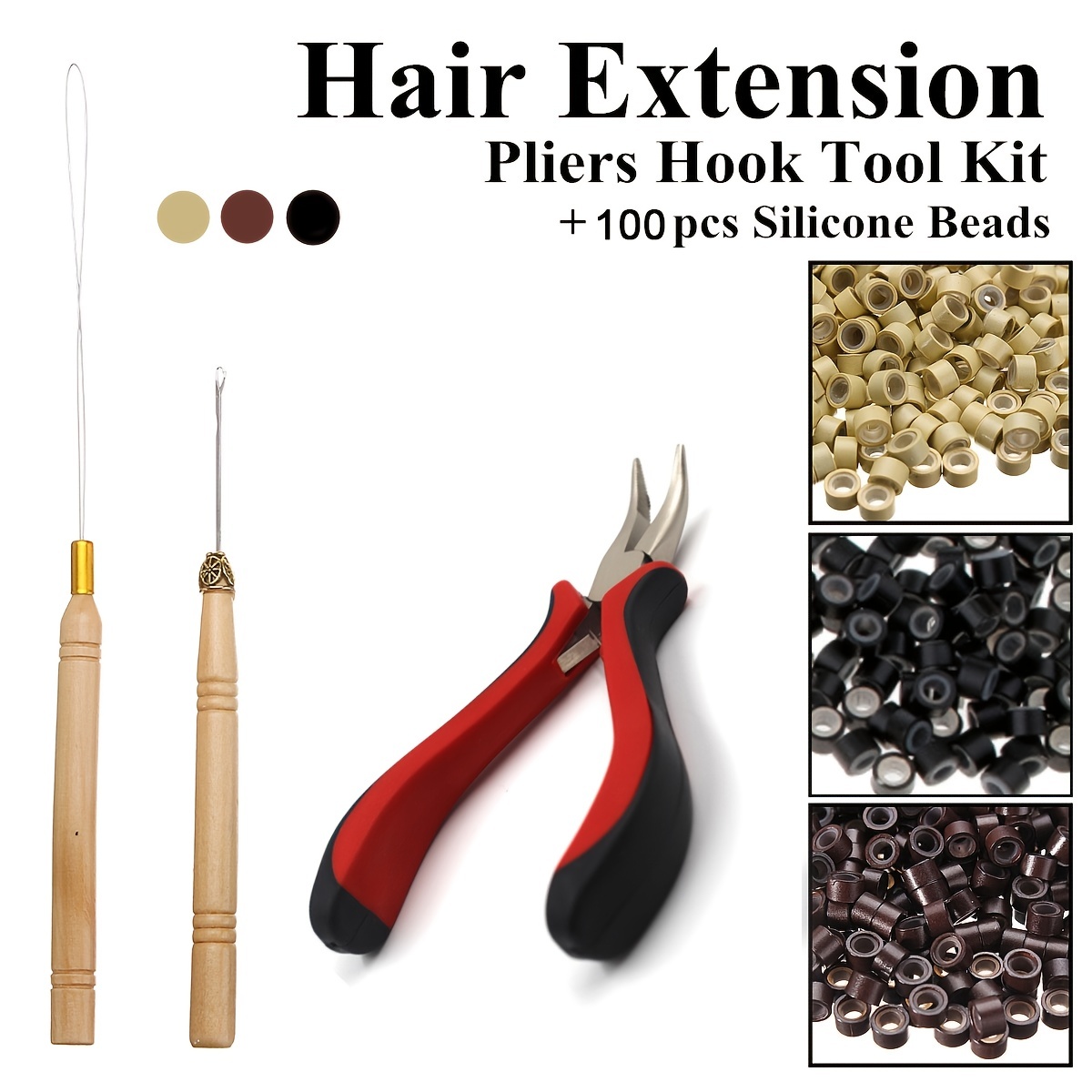 Hair Extension Tool Set Pliers Hook Needle Silicone Rings - Temu