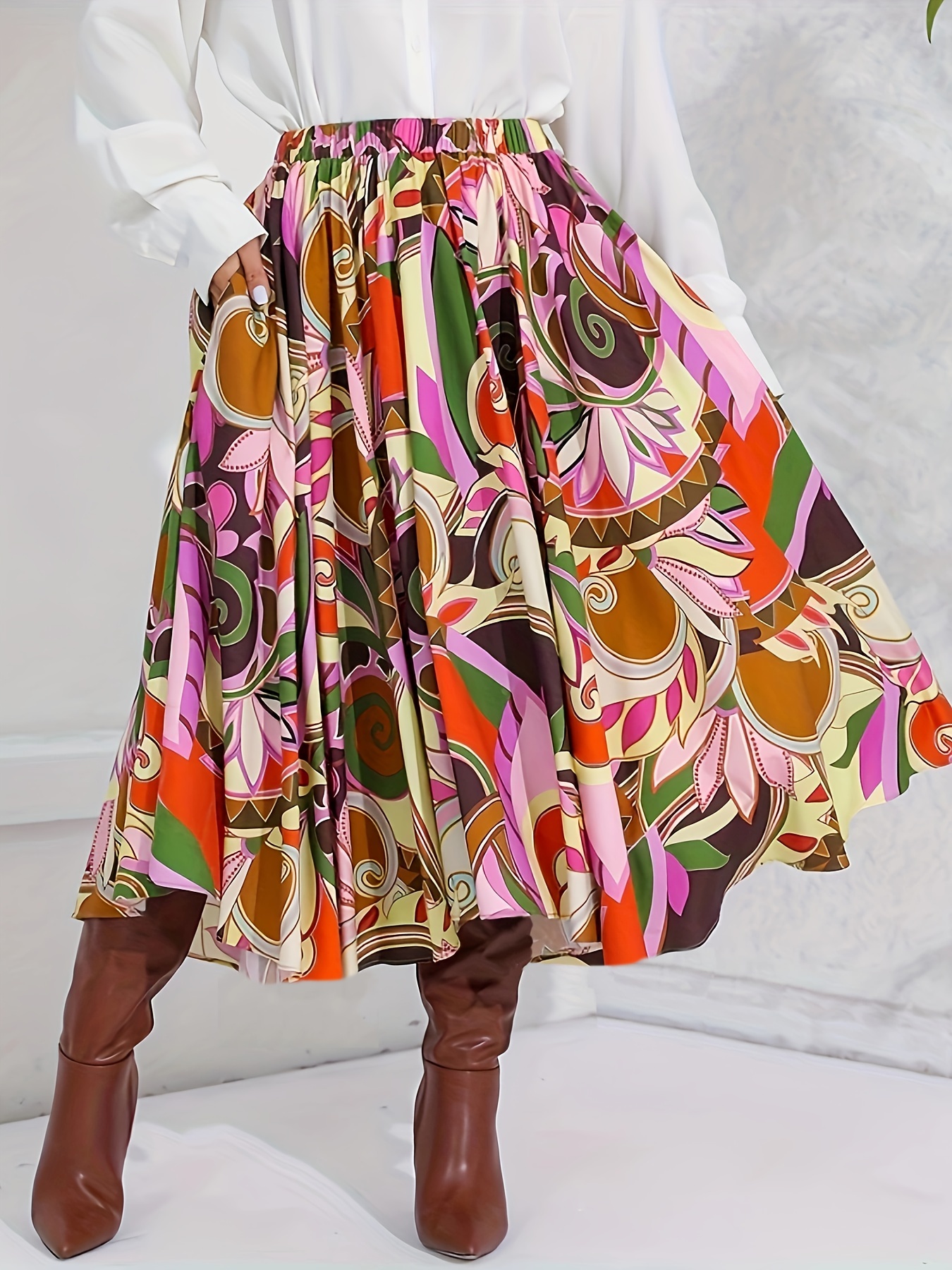 Falda Estampado Rayas En Bloque Colores Falda Informal - Temu