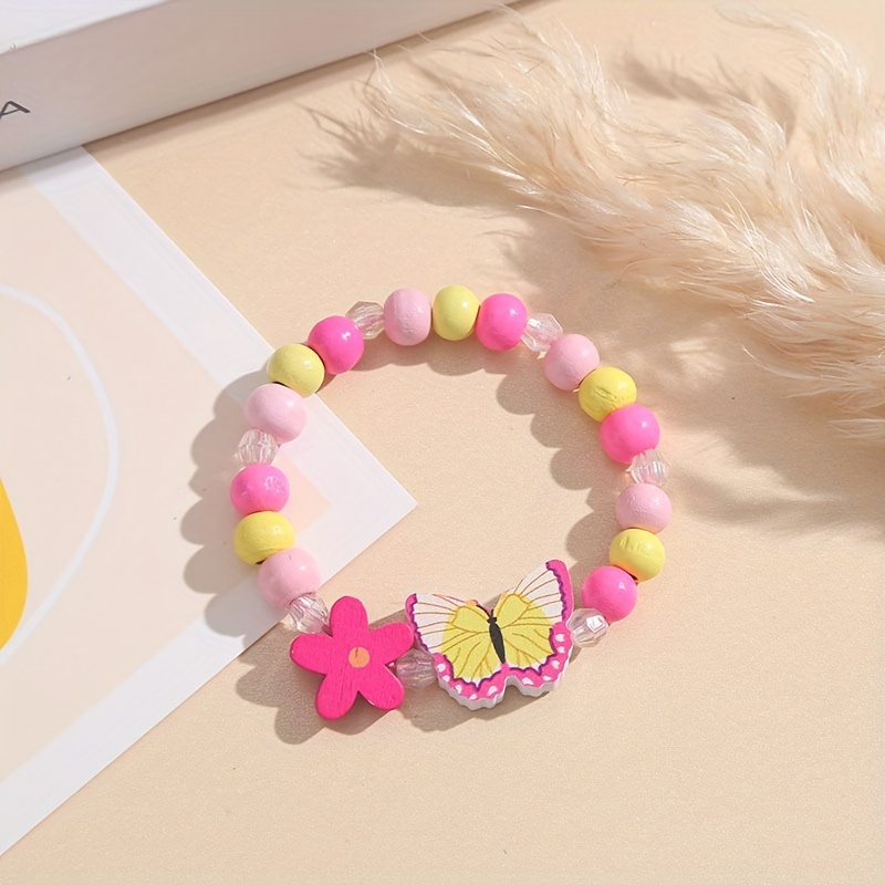 Children's Colorful Beaded Bracelet Cute Butterfly Charm - Temu