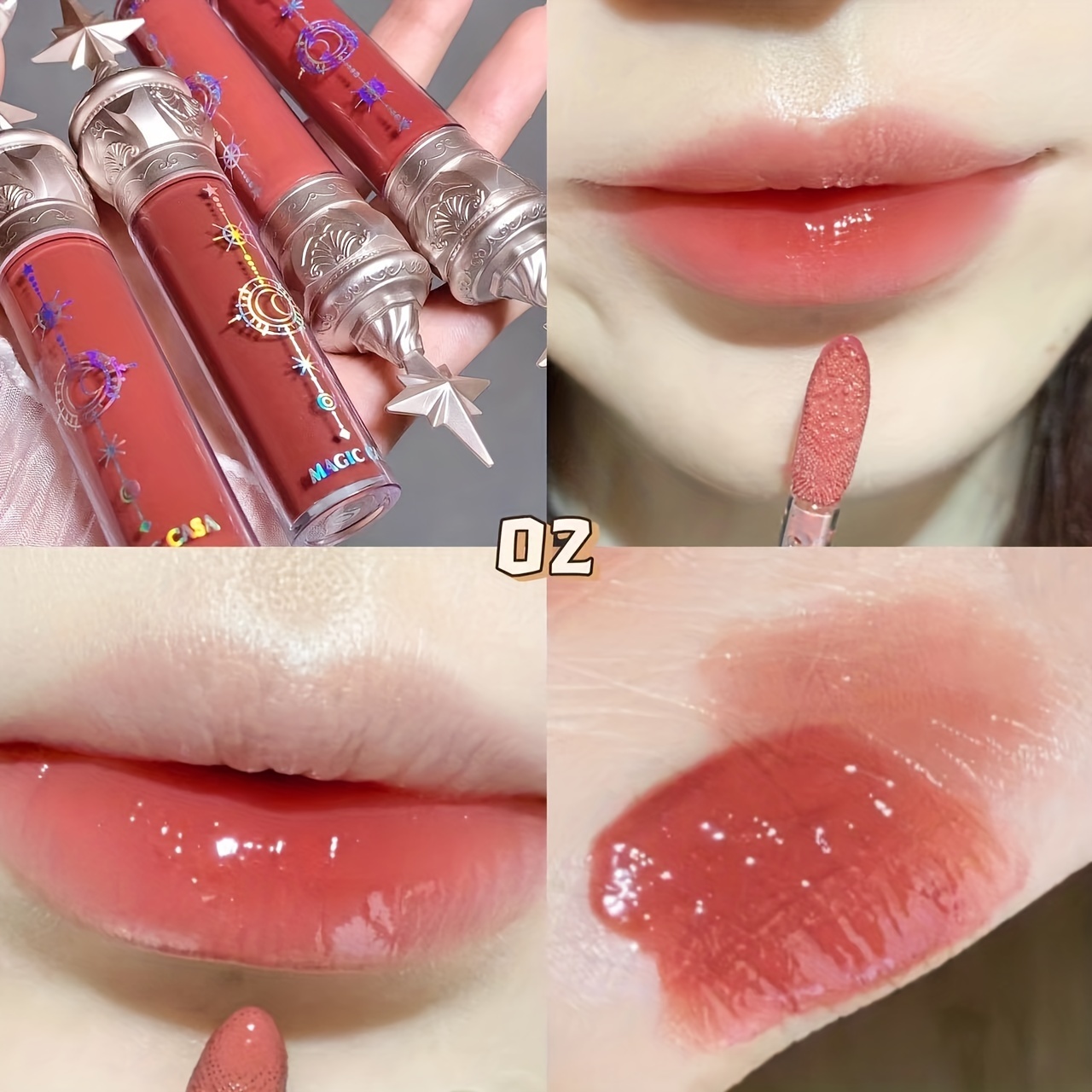 3pcs Little Star Stick Mirror Lip Glaze Hydrating Lip Gloss