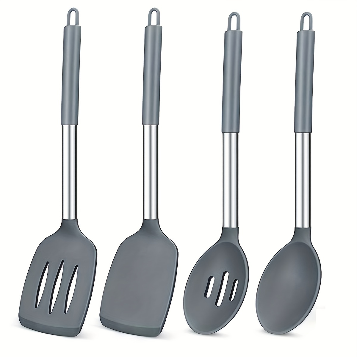 Nonstick Kitchen Utensil Set With Stainless Steel Handle - Best Cooking  Tools Silicone Spatula Sets & Gadgets Spoons With Holder For Cookware, Pots  And Pans Accessories, Diswasher Safe, Khaki, Grey, Black - Temu