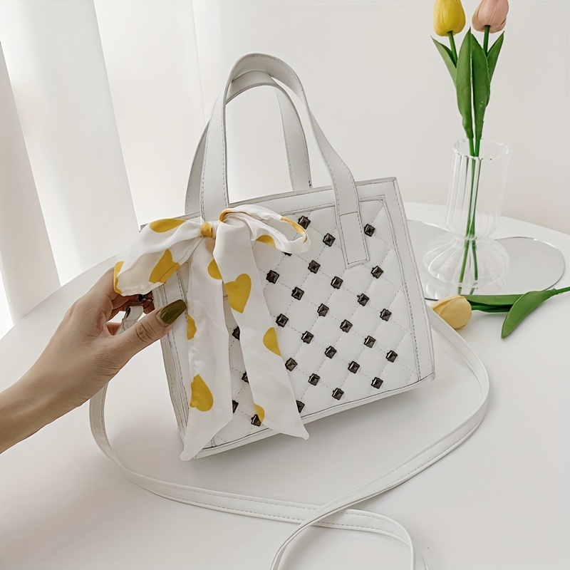 Niche Rivets Decor Quilted Shoulder Bag with Scarf