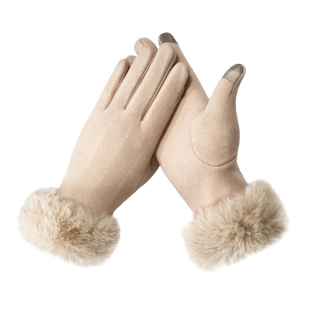 Stylish Plush Cuff Gloves Elegant Solid Color Thick Warm Touchscreen Gloves Autumn Winter Coldproof Split Finger Gloves details 5