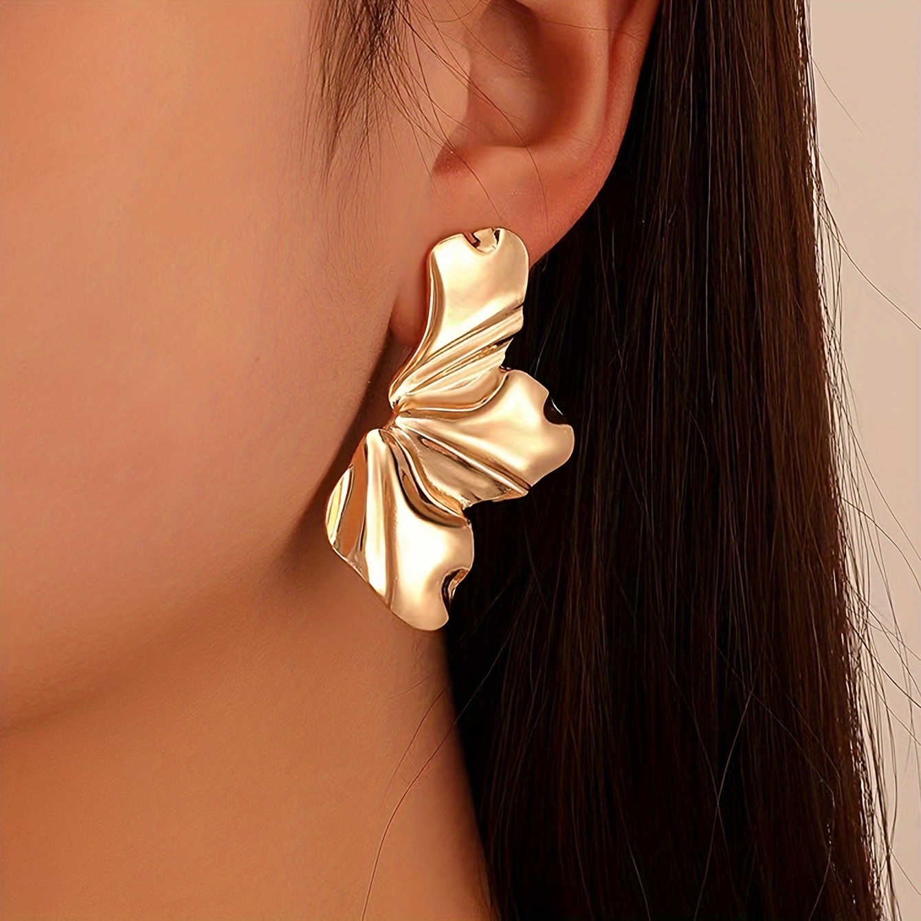 

Geometric Flower Petal Stud Earrings Monochrome Zinc Alloy 14k Gold Plated Ear Jewelry Boho Style Metal Feeling Earrings For Women