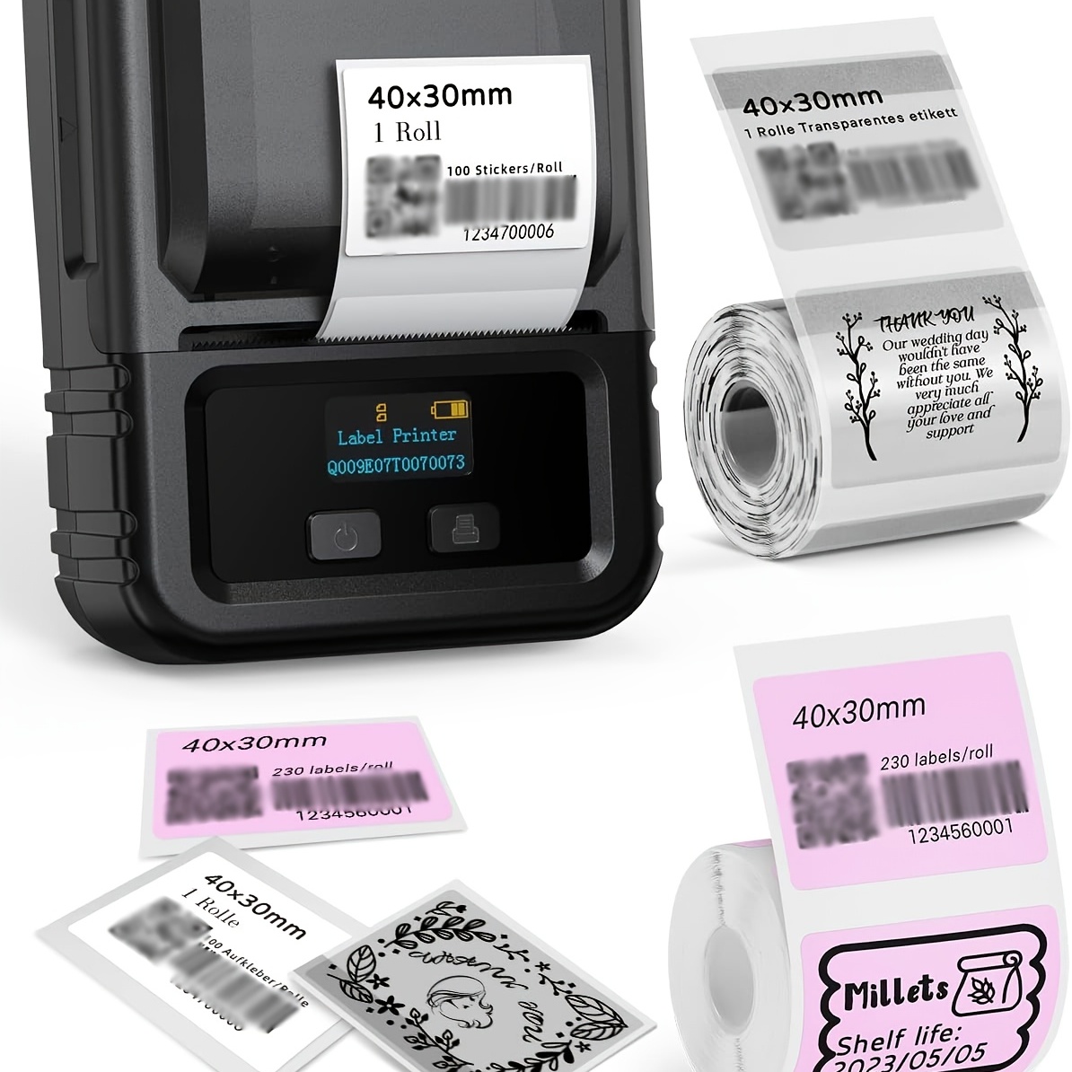 NIIMBOT Label Maker Machine, B21 Barcode Label Maker, Wireless Label Makers  with 1pack 50x30mm Label and 1pack 40x60mm Clear Label for Home Office  Organization Commercial Use 