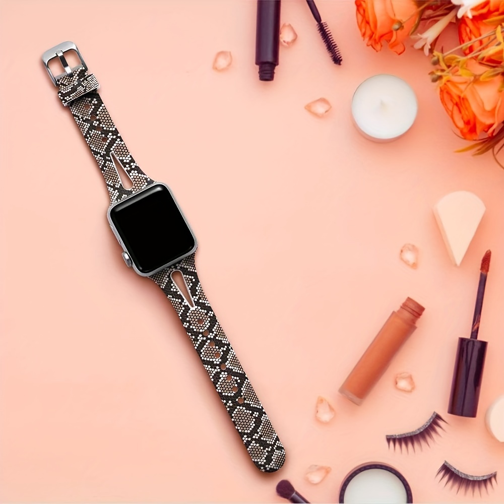 Pulseira de couro padrão lichia para Apple Watch, Slim Band