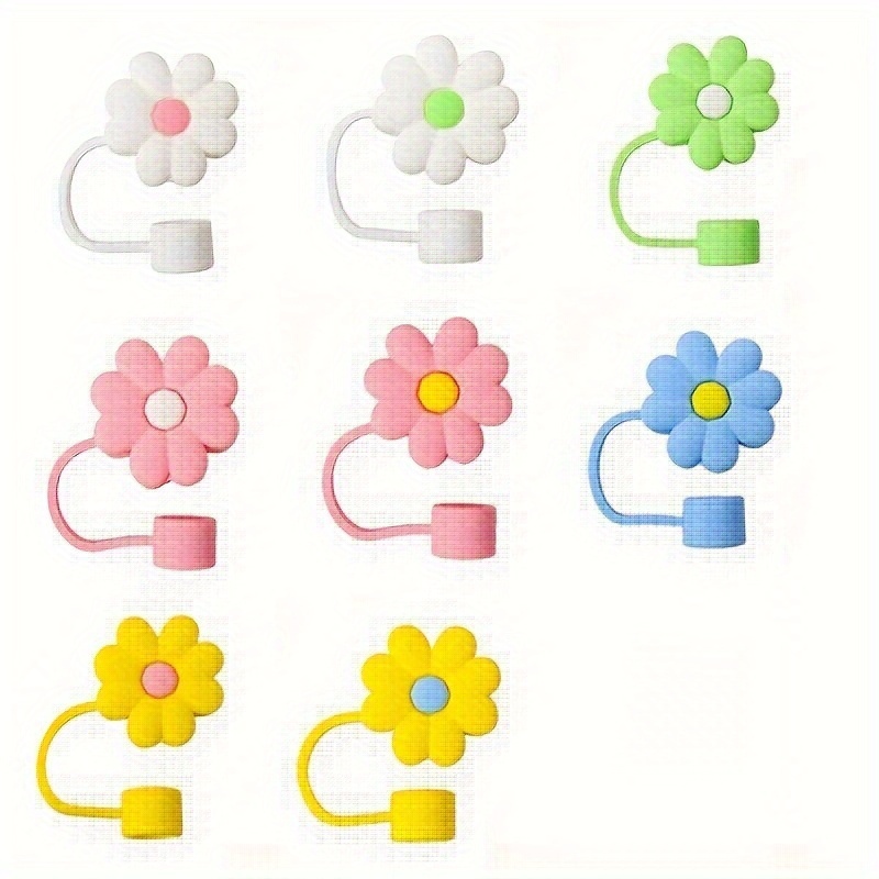 8PCS Silicone Straw Cap Cute Flower Cartoon Dustproof Straw Cap 8