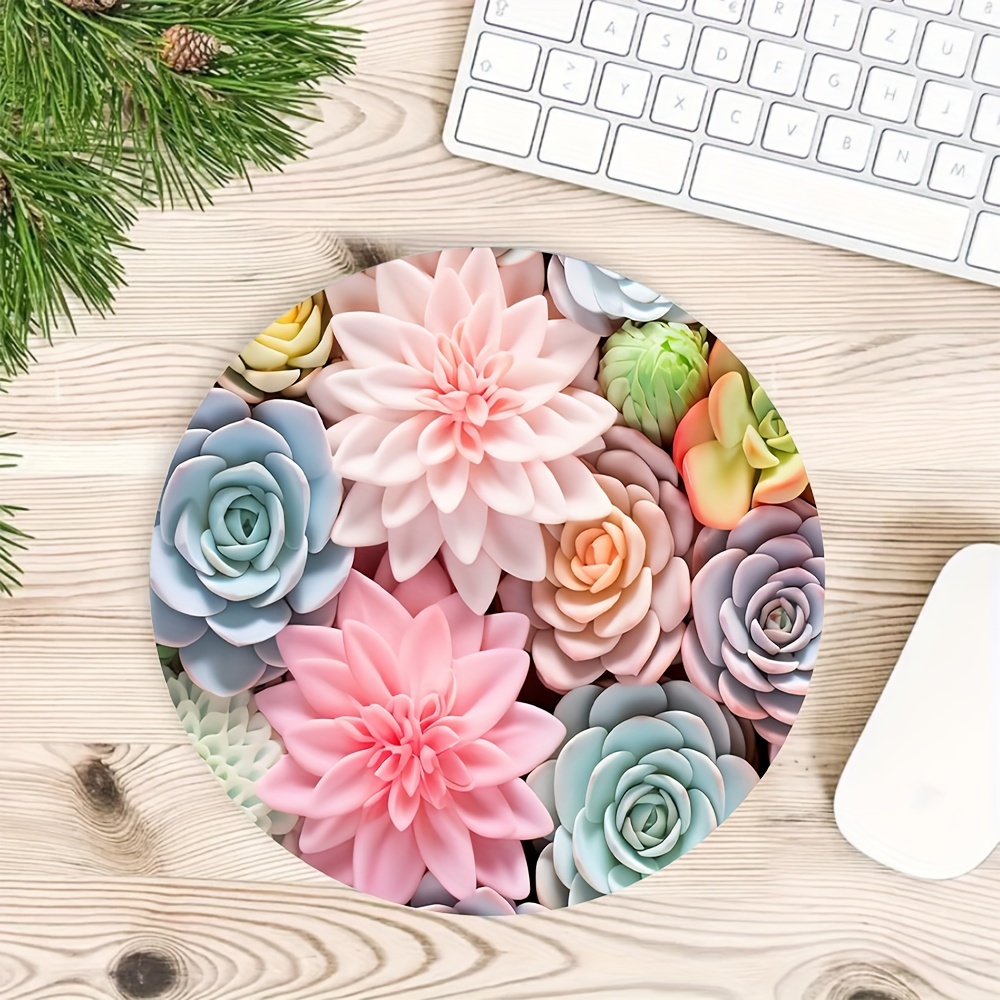 

1pc Cute Succulent Plants Round Mouse Pad, Cool Design For Women And Man Round Mousepad, Non-slip Rubber Mouse Mat, Suitable For Office Computers, Laptop