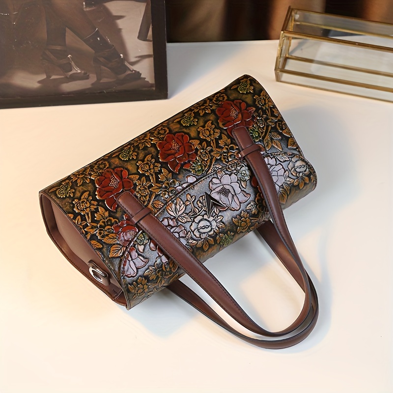 Vintage Floral Handbag for Women with Removable Strap