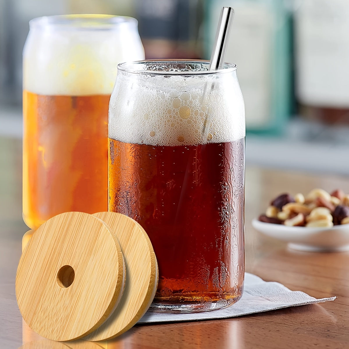 Beer Can Shaped Glass, Drinking Cups With Lids and Straws,Beer