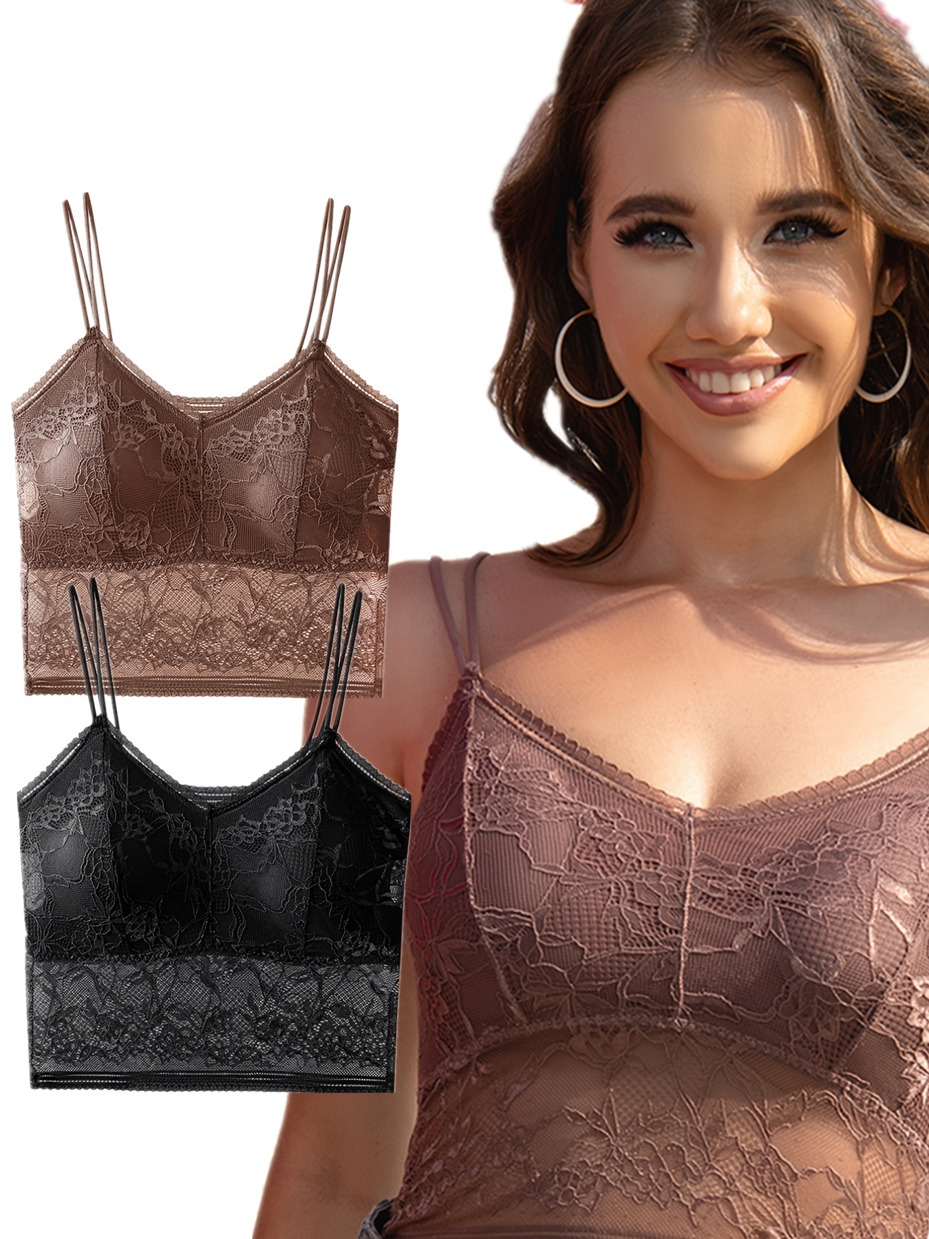Floral Lace Wireless Bras Comfy Breathable Double Straps - Temu