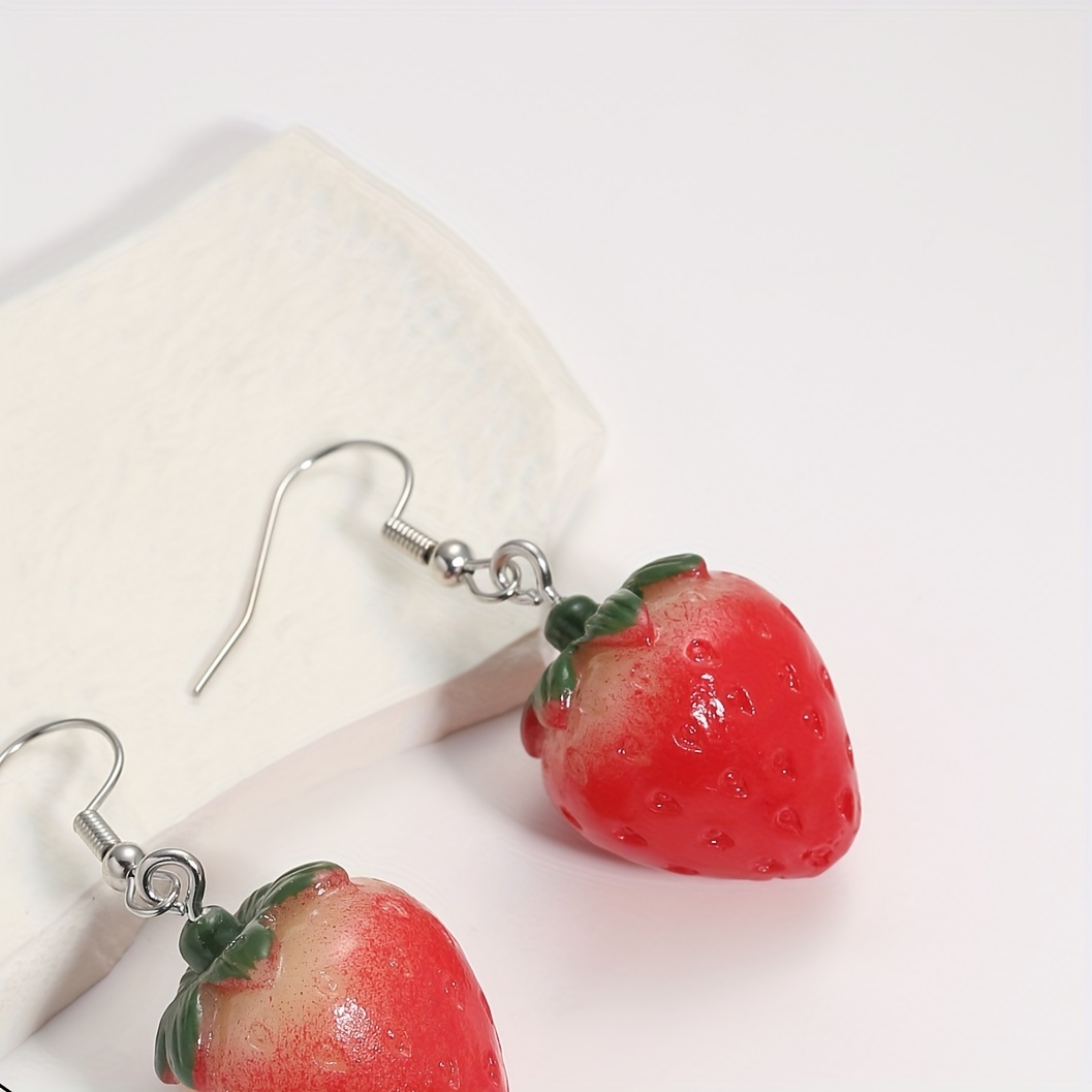 Cute Strawberry Design Dangle Earrings Simple Style Resin - Temu