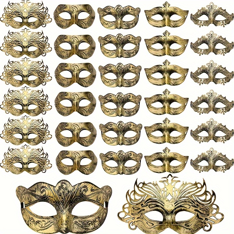 Christmas Masquerade Mask Golden Mental Half Face Decorative Props for Carnival Party Cosplay Costume,Temu