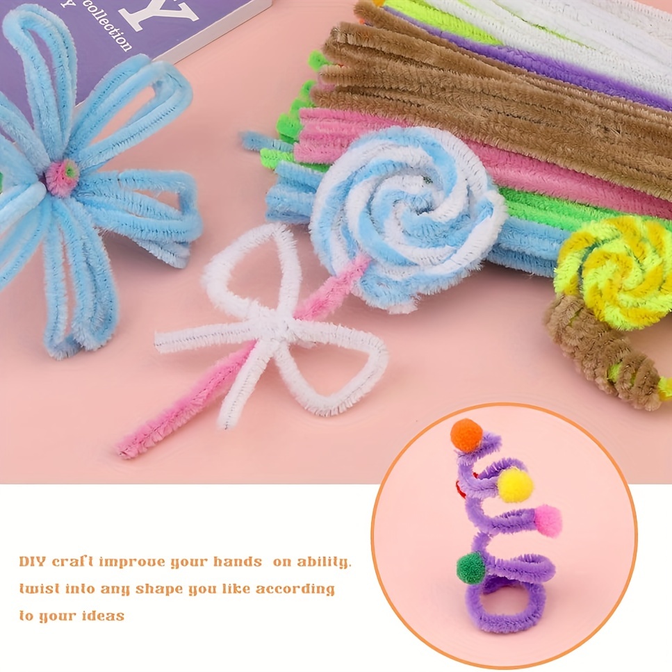 Craft Supplies Set: Macaron Colored Pipe Cleaners & Pom Poms