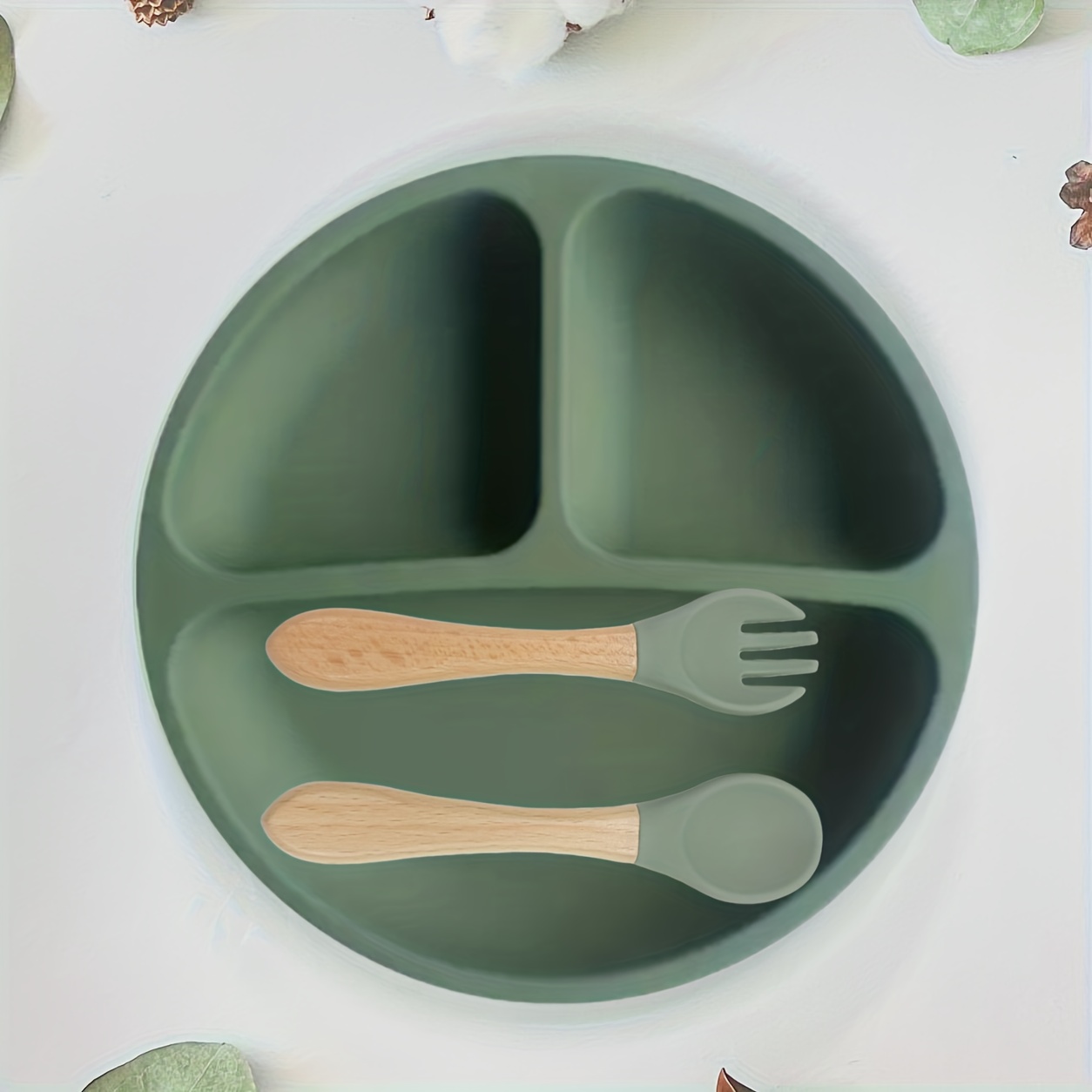 Image of Silicone Baby Suction Plate With Self-feeding Spoon And Fork - Infant Newborn Utensil Set For Self-training, Suction Bowls Plates For Babies Toddlers, Dishwasher Microwave Safe