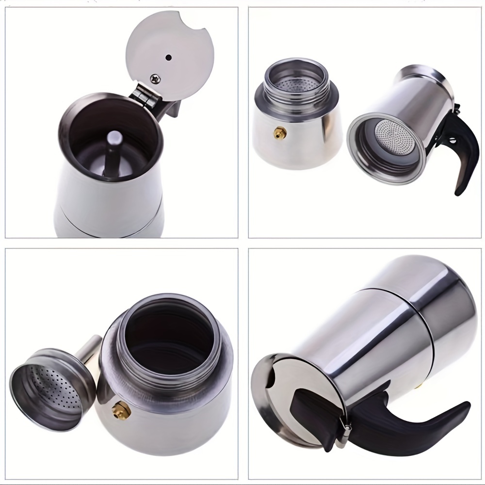 1pc stainless steel moka pot portable coffee pot espresso machine 300ml 10 14oz coffee kettle details 6