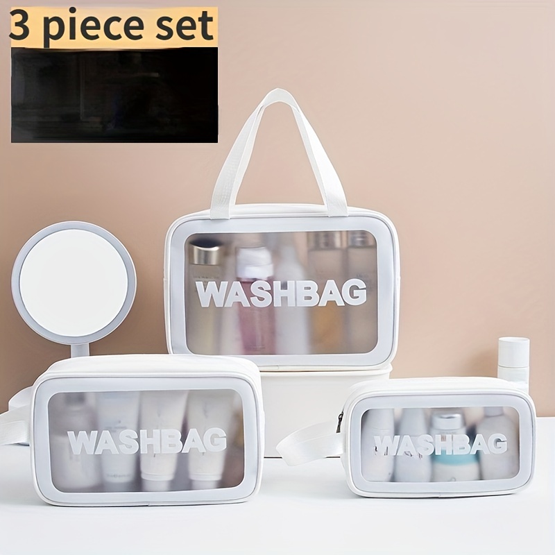 3 Piece Waterproof Travel Bag Set Transparent Makeup Toiletry Clear Wash  Pouch