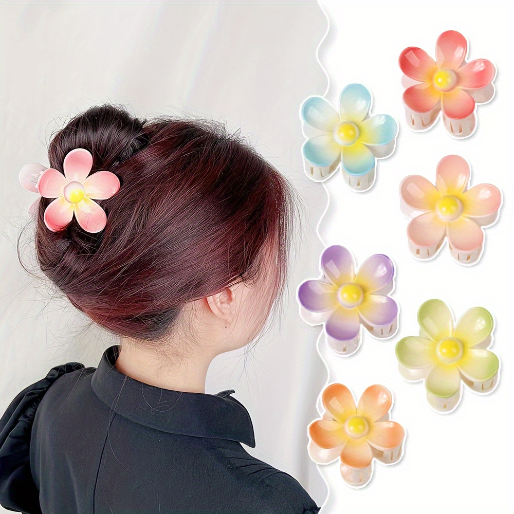 Temu Women Girl Cute Candy Color Flower Plastic Hair Claw Clip, Hair Grip Sweet Matte Hair Holder Clip Hairpin Fashion Hair, Christmas Gifts