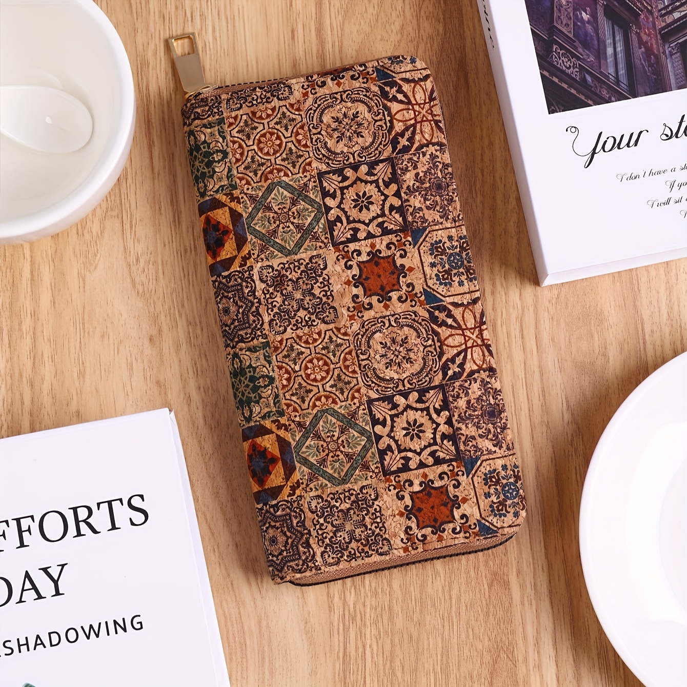 High-end Multi-functional Wallet Wood Grain Portable Geometric Multi-card Wallet Personalized Artistic Retro Wood Grain Eyes Wallet