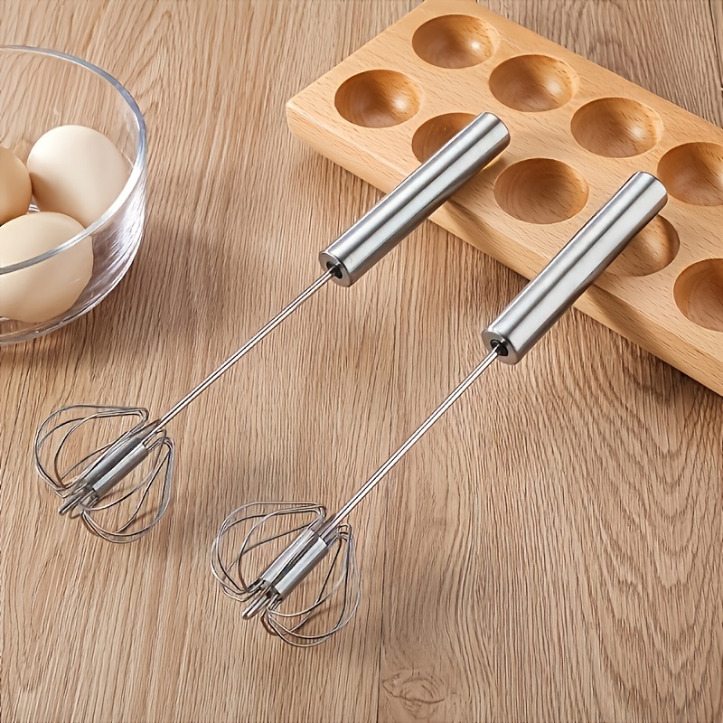 1pc Semi-automatic Rotary Egg Beater, Stainless Steel Whisk