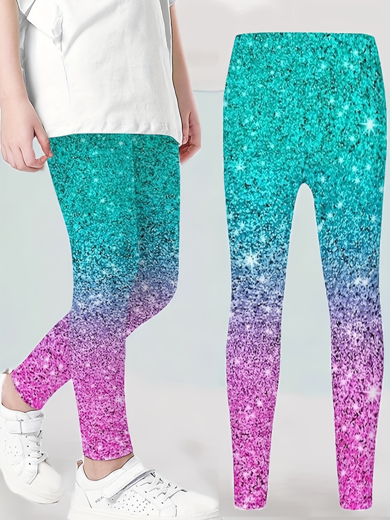 Comfy & Trendy Leggings 1pc Sequin Effect Long Pants Spring/ Fall Party  Kids Clothes