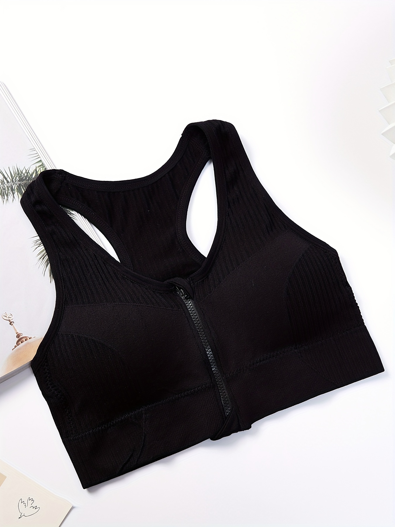 Zip Front Racerback Sports Bra Comfy Breathable Push - Temu Canada