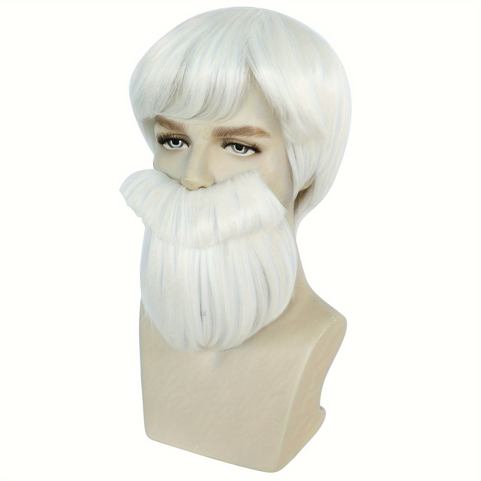 1 Moustache 10Inch Forum Men s Southern Colonel Beard Short Straight White Wig Grandpa Old Man Cosplay Wig For Halloween