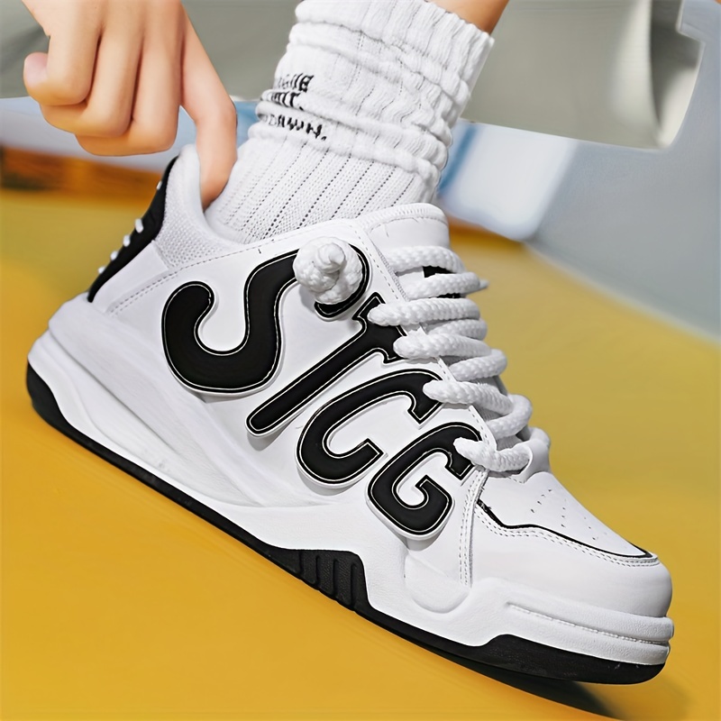 Men's Letters Design Chunky Skate Shoes With Good Grip, Breathable Lace-up  Hip Hop Sneakers - Temu Belgium