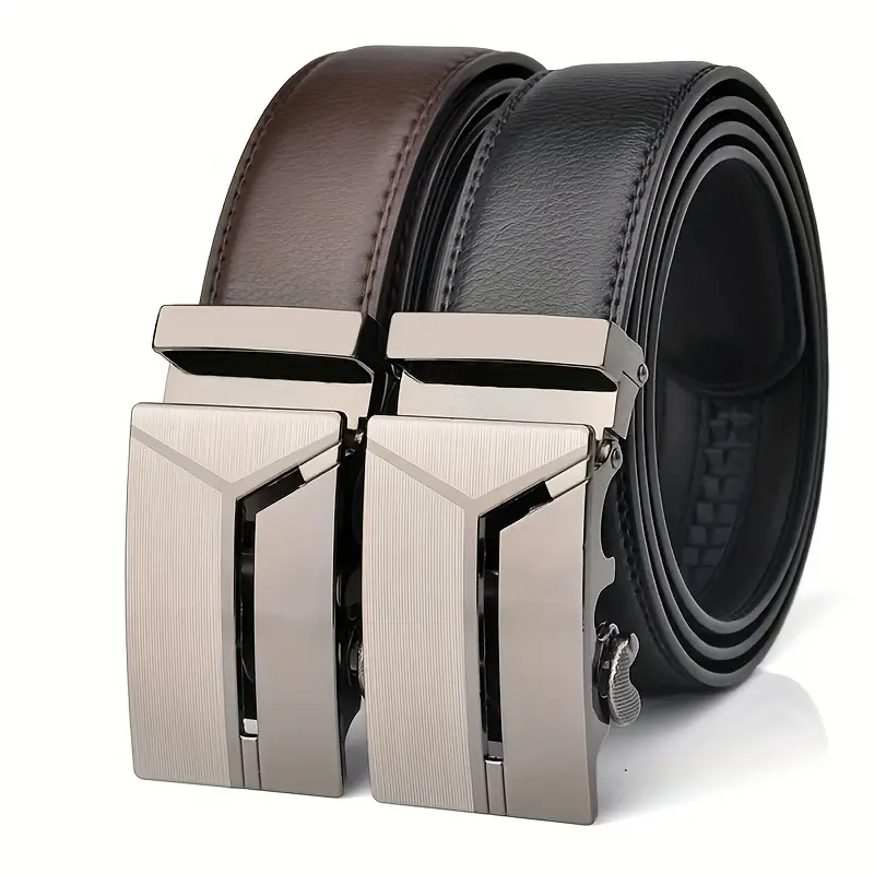 Letter Style Automatic Buckle Casual Versatile Men's Genuine Leather Belt (in 2 Colors)