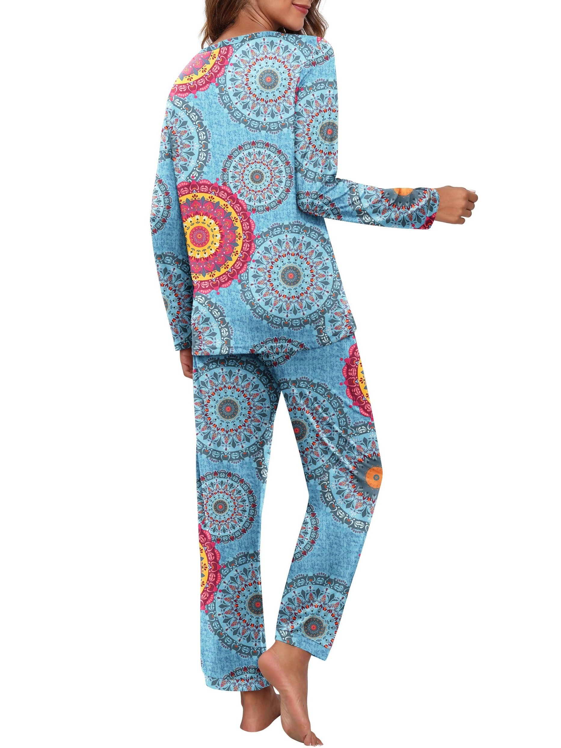 Pattern Print Lounge Set Long Sleeve Crew Neck Top & Pants Women's Loungewear
