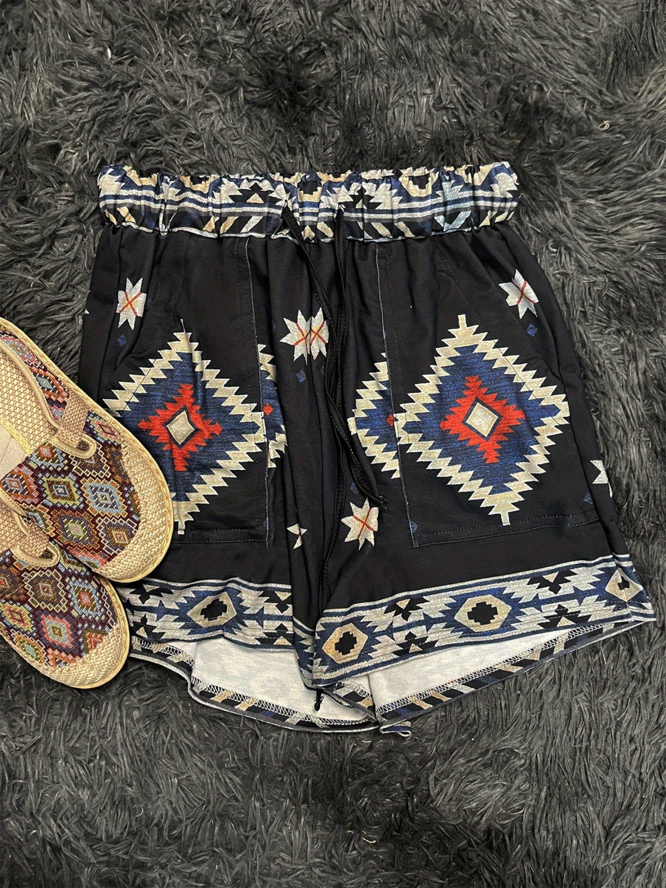 Boho Aztec Print Tie Waist Shorts Vintage Loose Summer - Temu