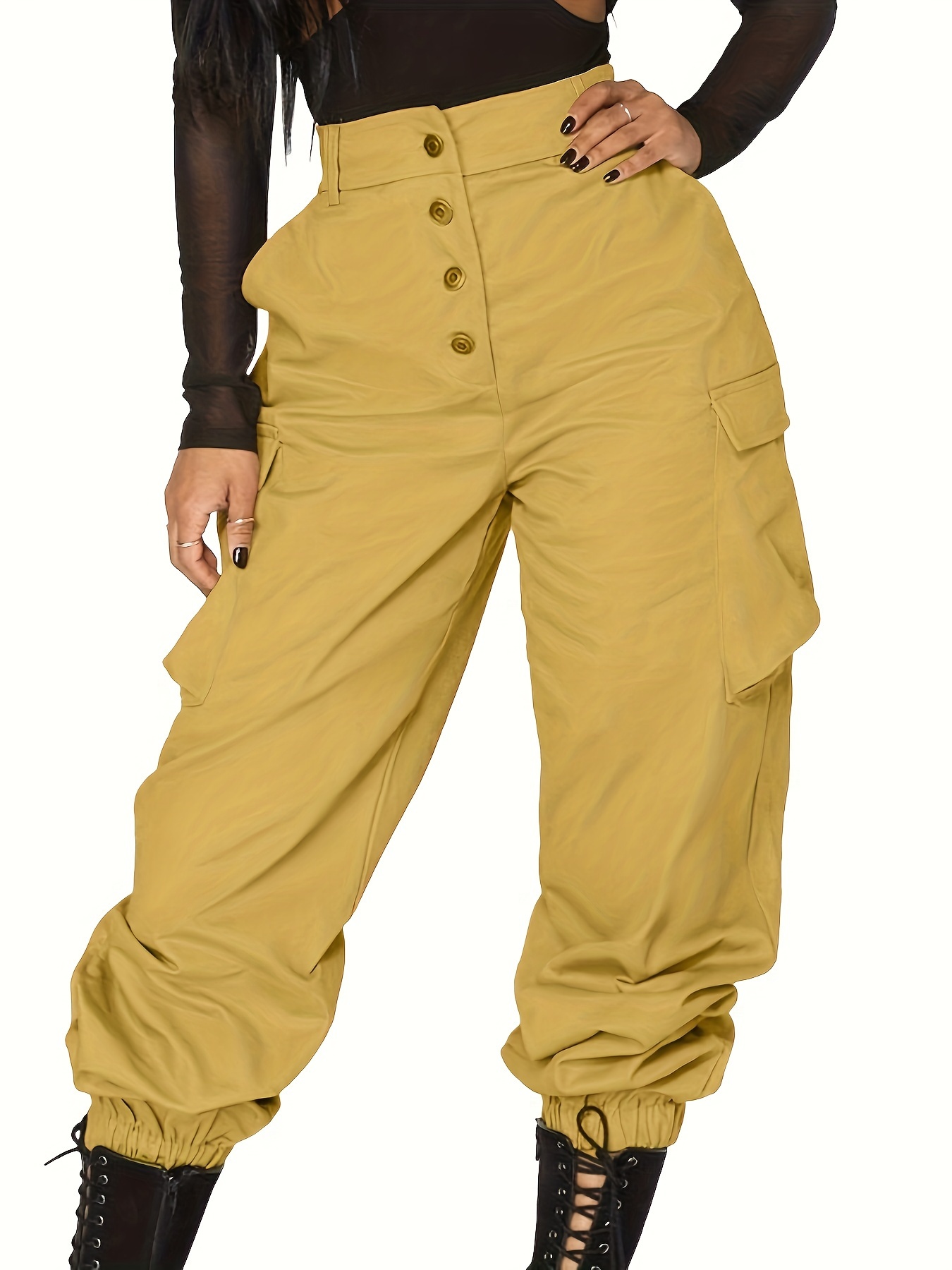 Women Elastic High Waist Loose Casual Pants with Pockets –